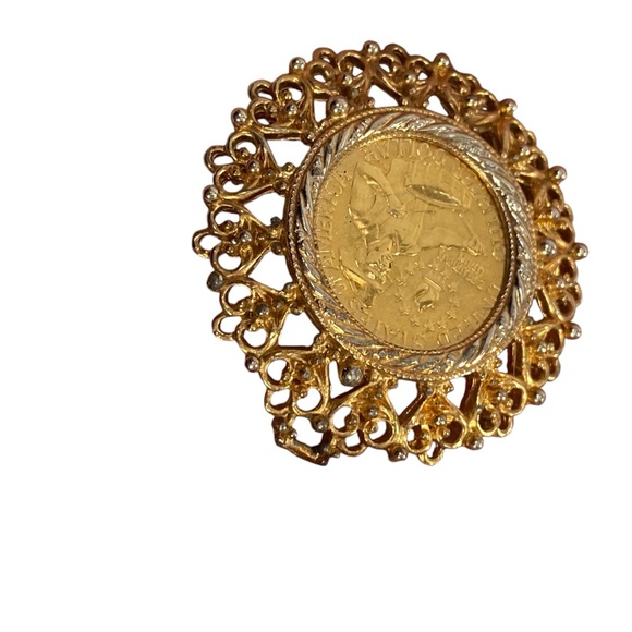 Gold Plated Quarter Pendant Filligree 1976 Bicentennial Patriot Signed Roma - Picture 5 of 8